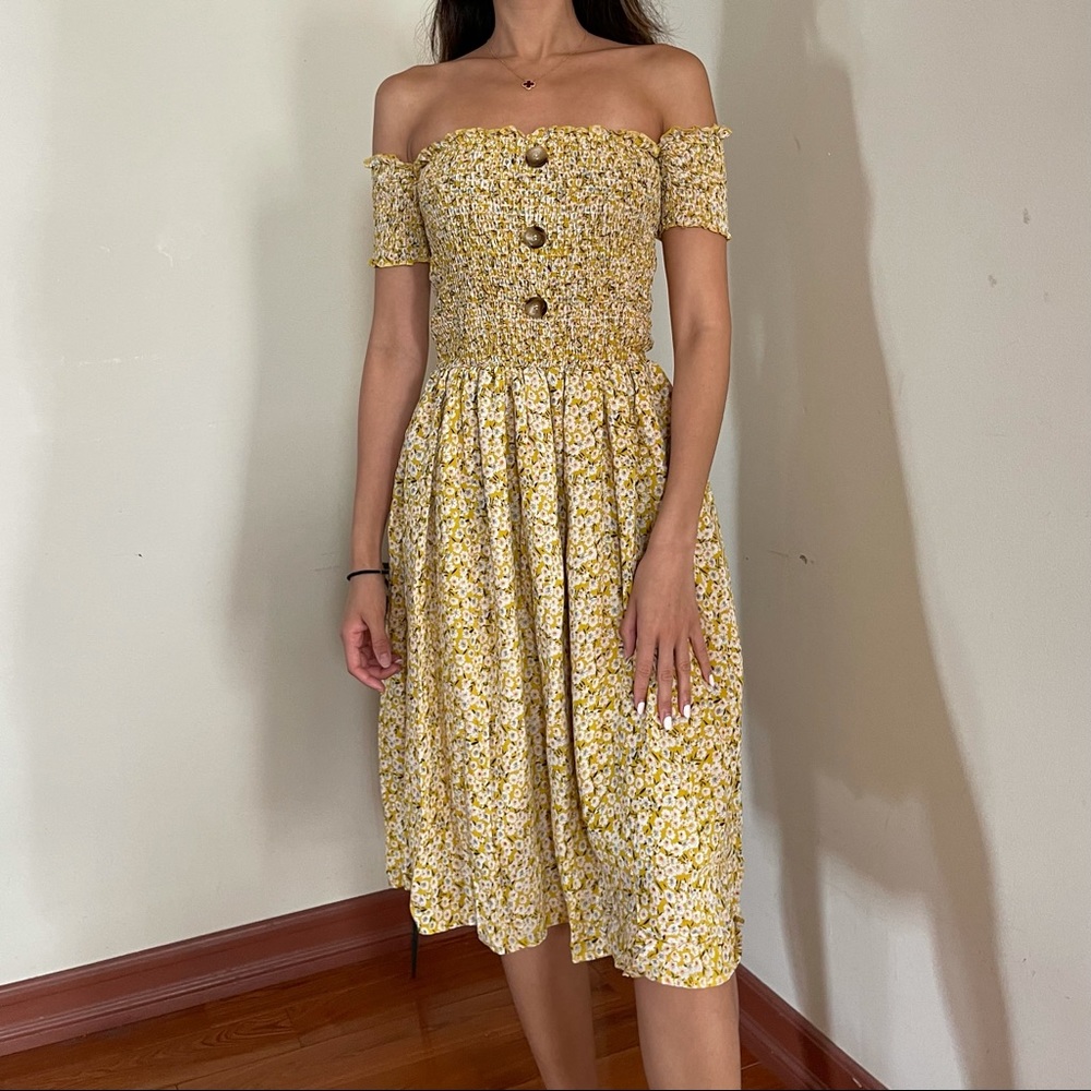 SHEIN Floral Print Off-the-Shoulder Midi Dress